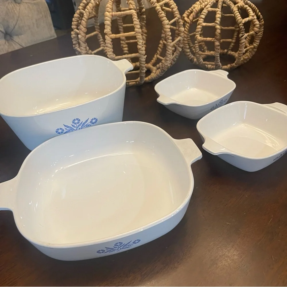 VINTAGE CORNING WARE White Blue Casserole Dishes